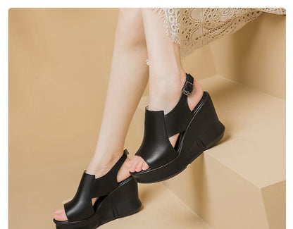Cutout Platform Wedge Sandals
