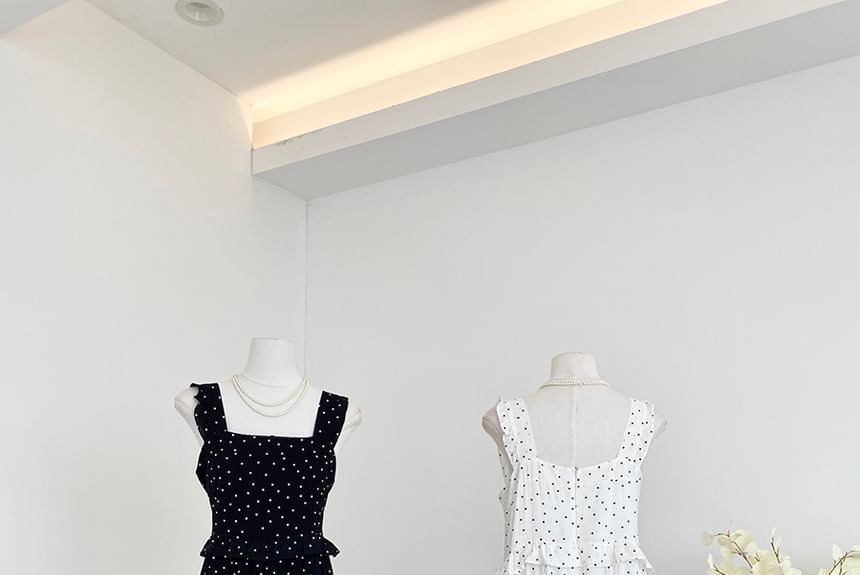 Polka Dot Maxi Dress Ruffled Trim Thin Straps