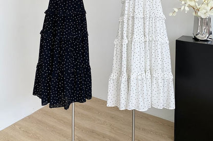 Polka Dot Maxi Dress Ruffled Trim Thin Straps