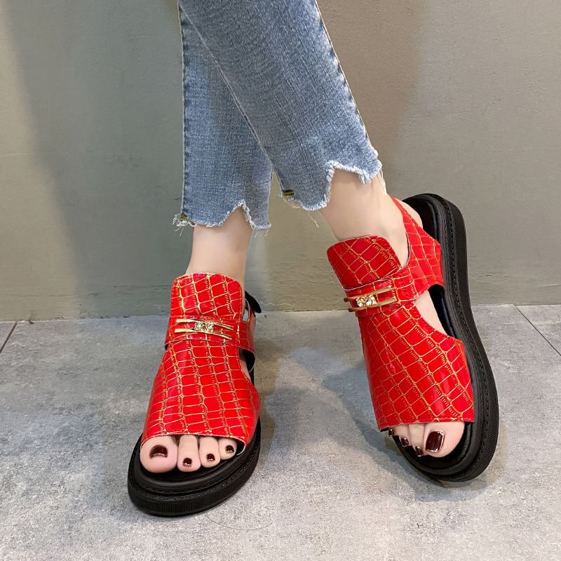 Croc Grain Buckled Sandals