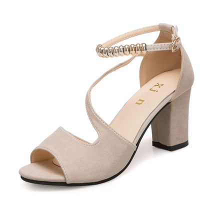 Chunky Heel Metal Bead Strap Ankle Strap Sandals
