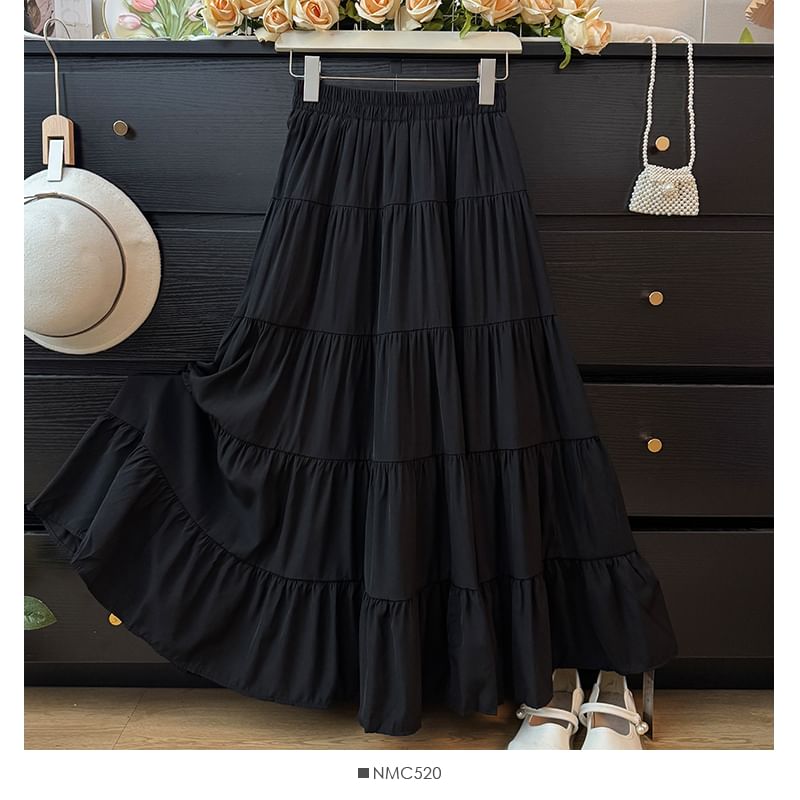 Tiered Midi A-Line Skirt - Available in 5 Shades