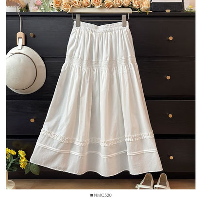 Ruffle Trim High-Rise A-Line Skirt - Elegant