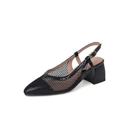 Chunky Heel Pointed Toe Mesh Slingback Sandals