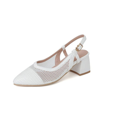 Chunky Heel Pointed Toe Mesh Slingback Sandals