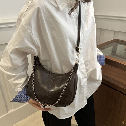 Faux Leather Plain Hobo Bag