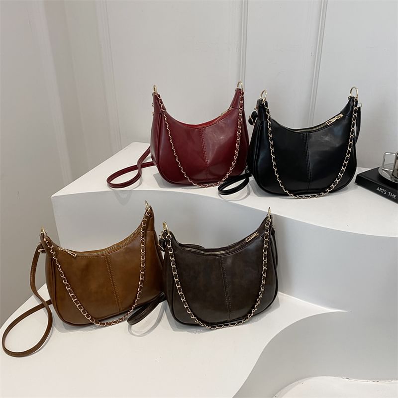 Faux Leather Plain Hobo Bag