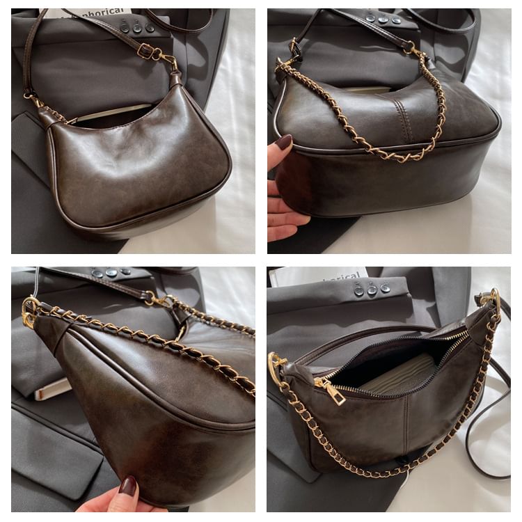 Faux Leather Plain Hobo Bag