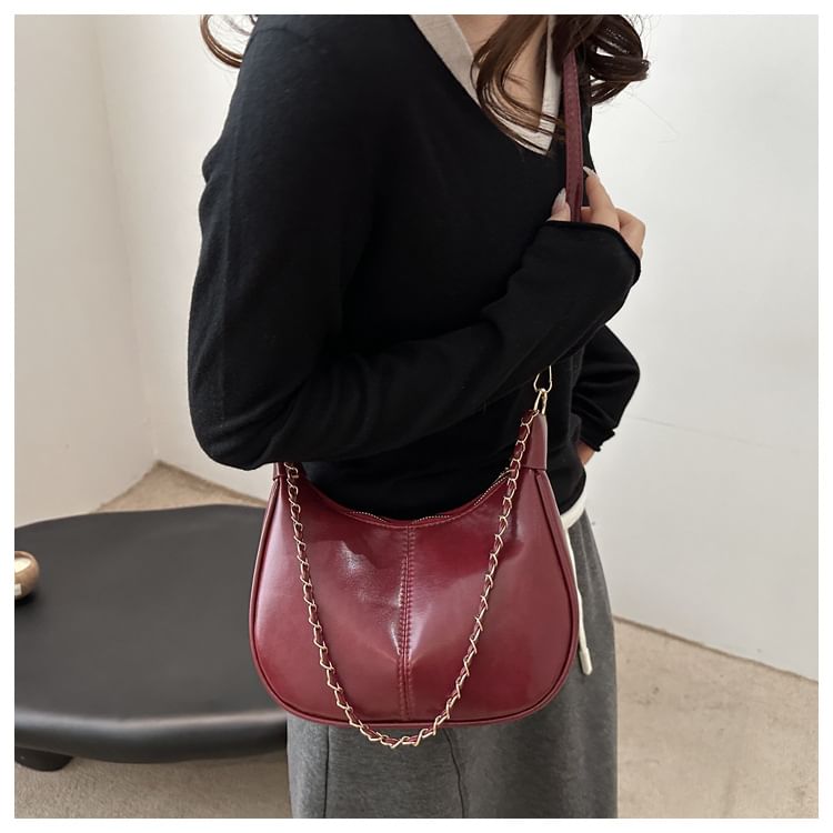 Faux Leather Plain Hobo Bag