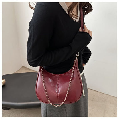 Faux Leather Plain Hobo Bag