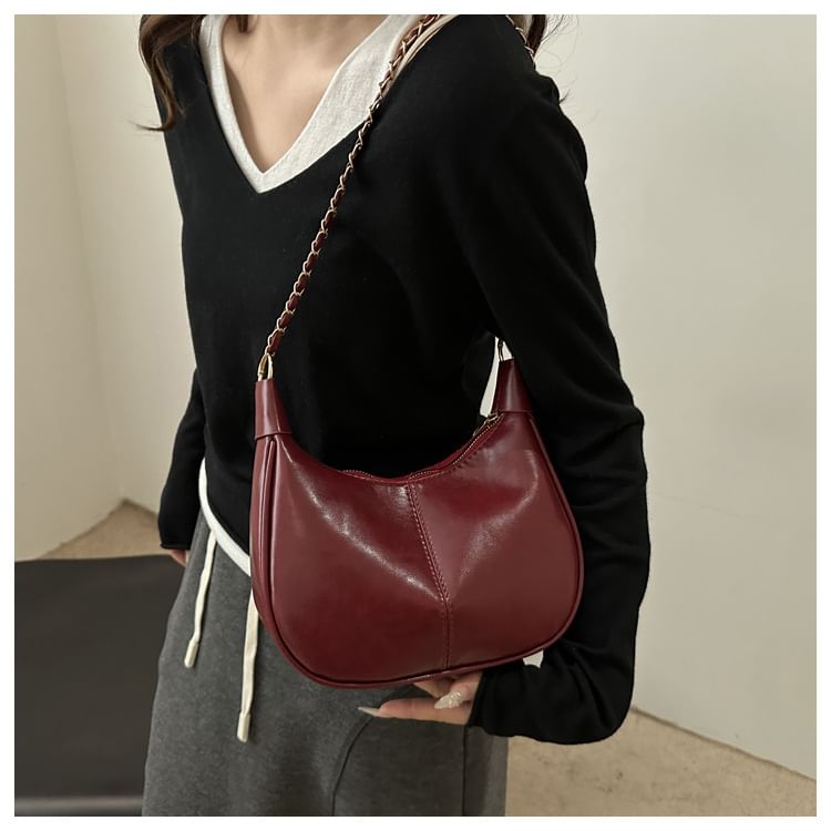 Faux Leather Plain Hobo Bag