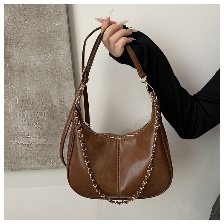 Faux Leather Plain Hobo Bag