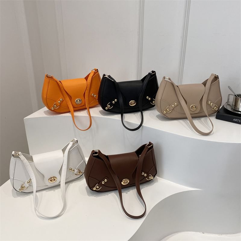 Faux Leather Buckled Flap Hobo Bag