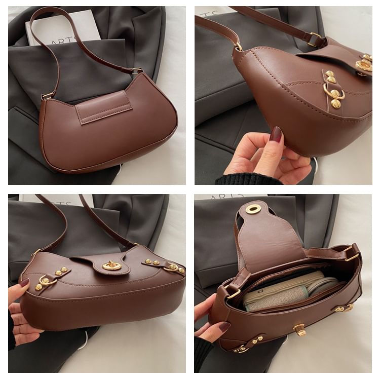 Faux Leather Buckled Flap Hobo Bag