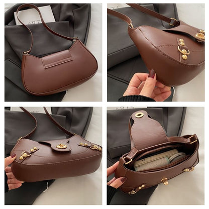 Faux Leather Buckled Flap Hobo Bag