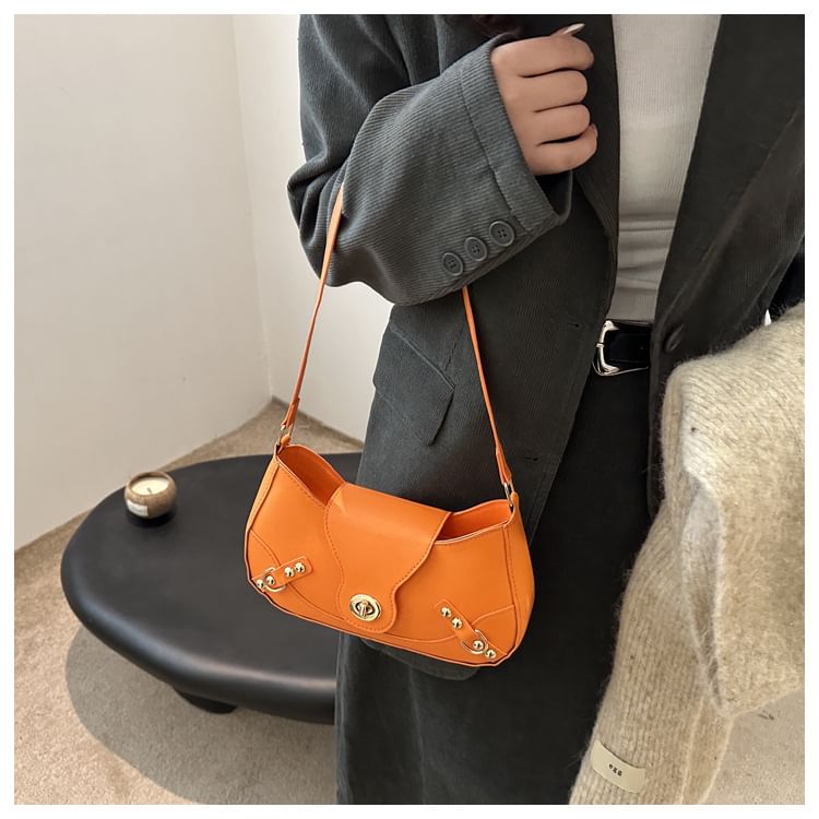 Faux Leather Buckled Flap Hobo Bag