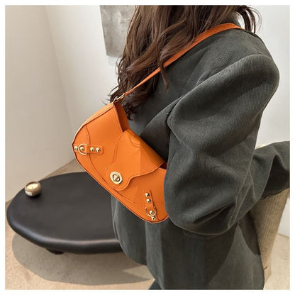 Faux Leather Buckled Flap Hobo Bag
