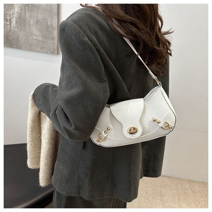 Faux Leather Buckled Flap Hobo Bag