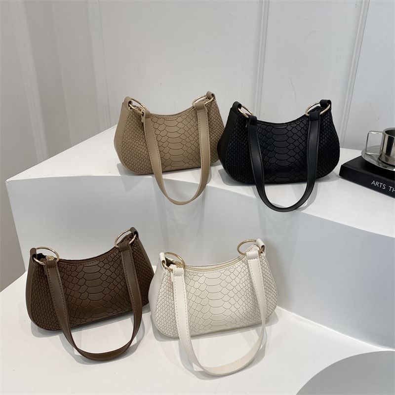 Crocodile Grain Faux Leather Shoulder Bag