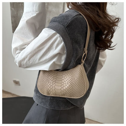 Crocodile Grain Faux Leather Shoulder Bag