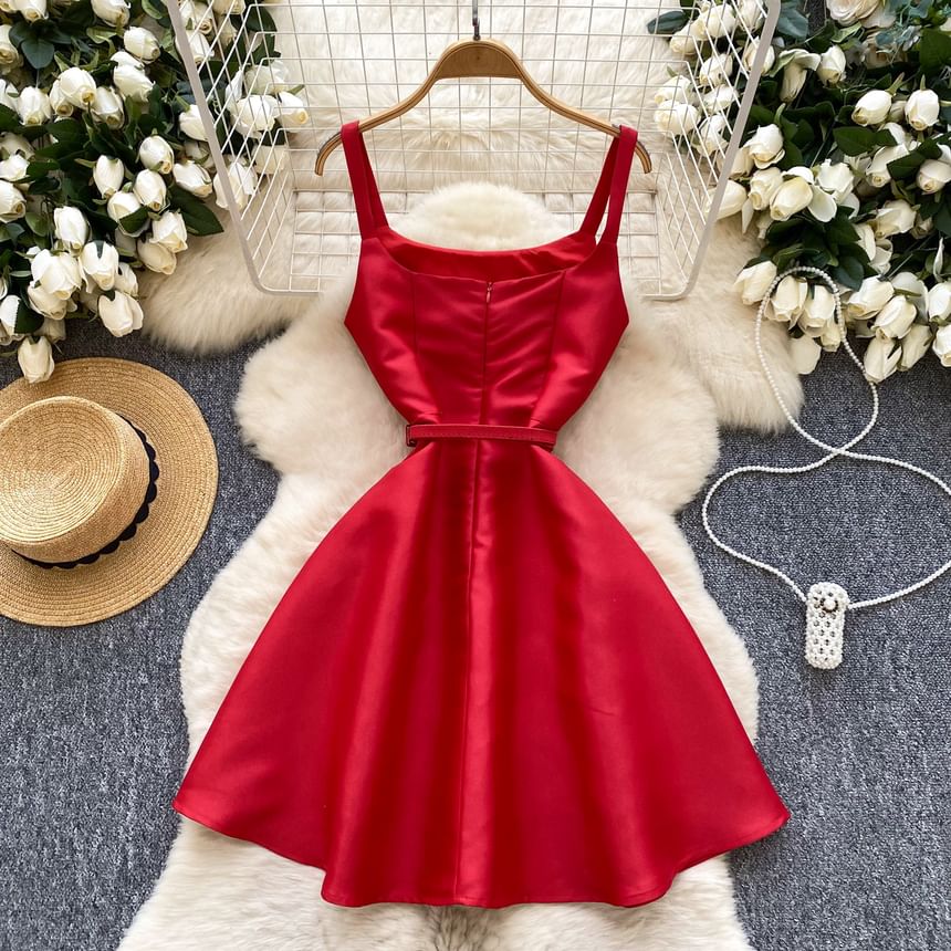 Plain Mini A-Line Dress with Spaghetti Straps