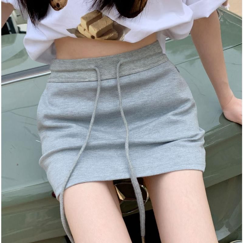 Plain High-Rise A-Line Mini Skirt - Cotton Blend