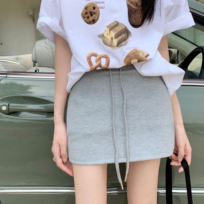 Plain High-Rise A-Line Mini Skirt - Cotton Blend