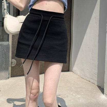 Plain High-Rise A-Line Mini Skirt - Cotton Blend