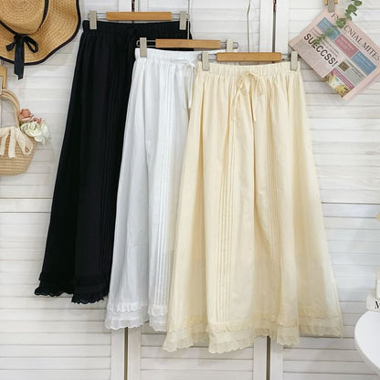 Frill Trim Pintuck Maxi Skirt with Drawstring Waist