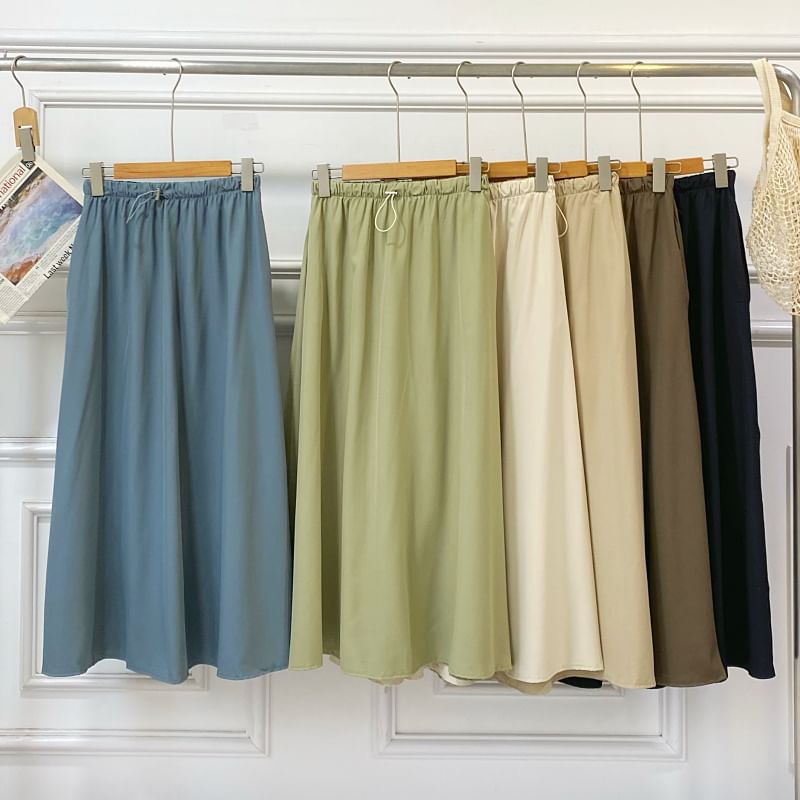 Casual Maxi A-Line Skirt with Drawstring Waist
