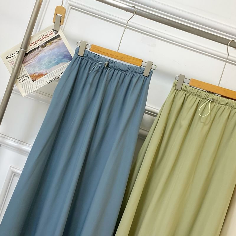 Casual Maxi A-Line Skirt with Drawstring Waist
