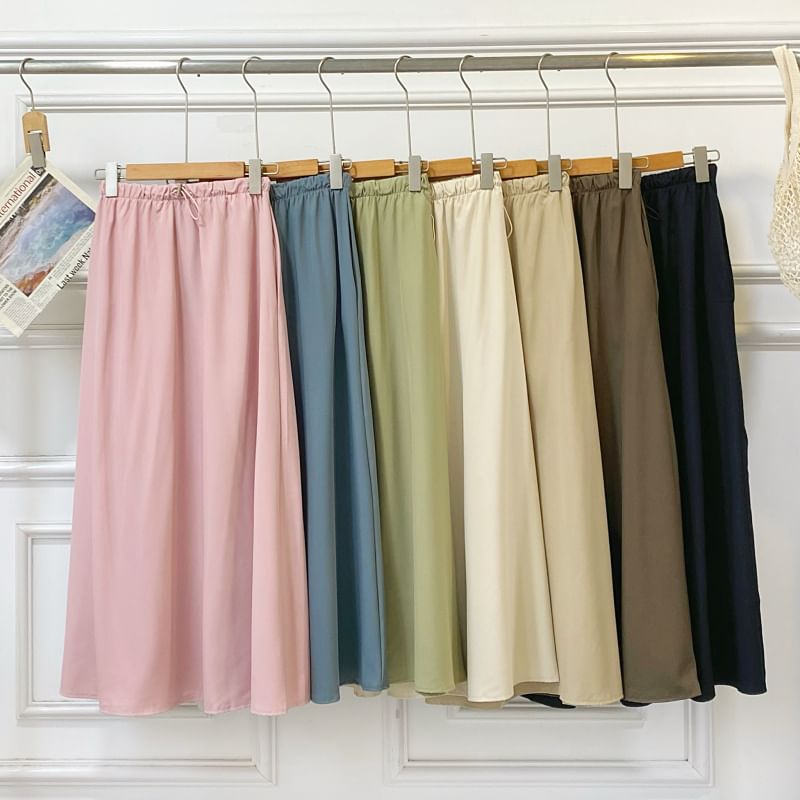 Casual Maxi A-Line Skirt with Drawstring Waist