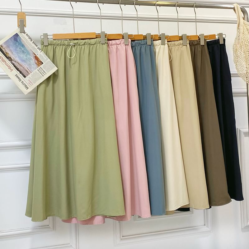 Casual Maxi A-Line Skirt with Drawstring Waist