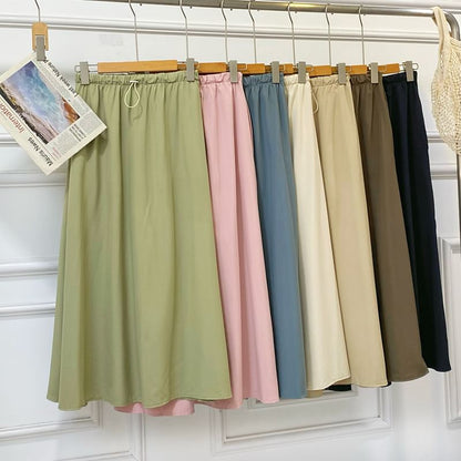 Casual Maxi A-Line Skirt with Drawstring Waist