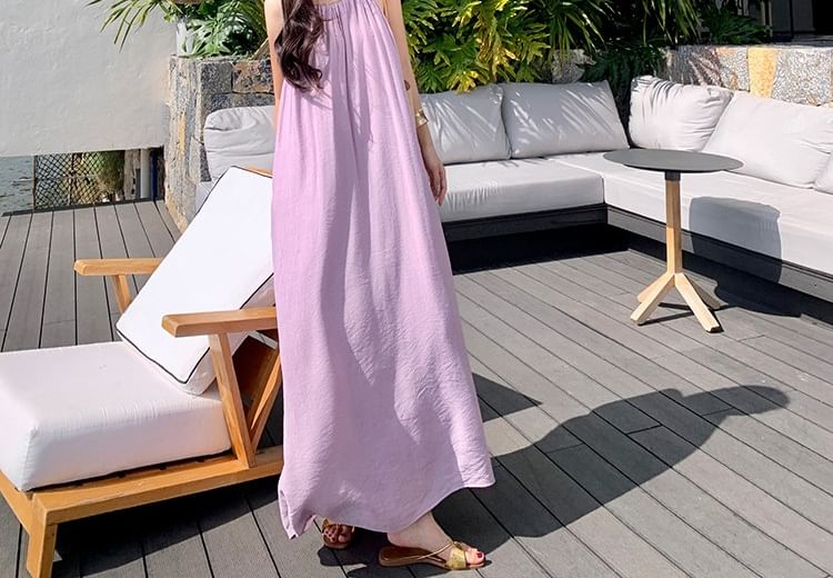 Ruched Maxi Tunic Dress with Thin Straps