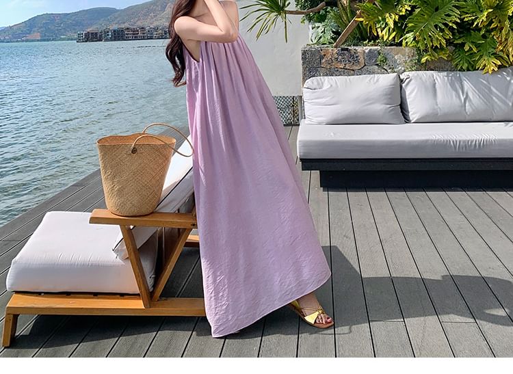Ruched Maxi Tunic Dress with Thin Straps