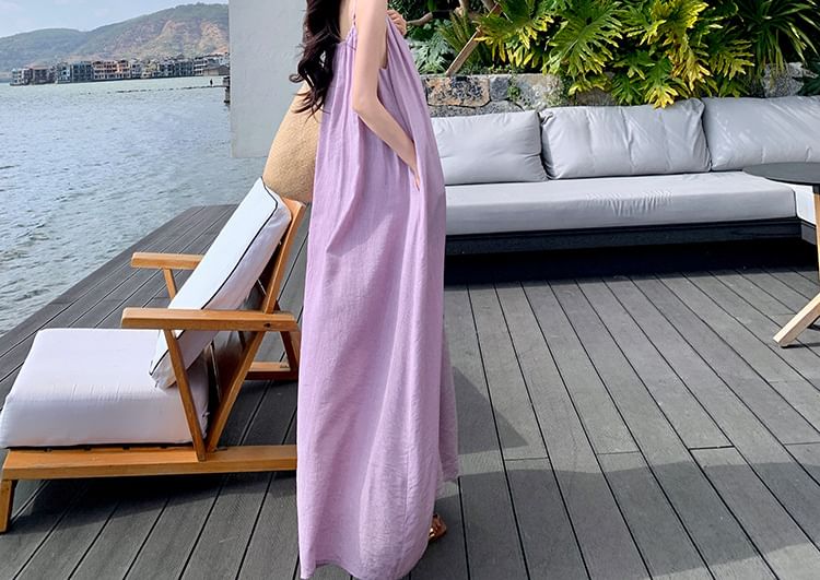 Ruched Maxi Tunic Dress with Thin Straps