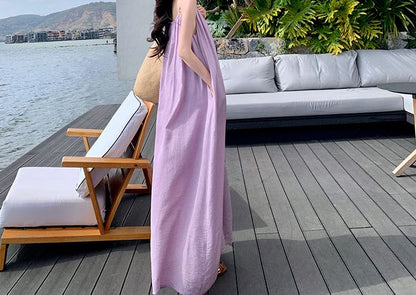 Ruched Maxi Tunic Dress with Thin Straps
