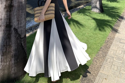 Two Tone Open Back Maxi A-Line Dress V-Neck Thin Straps