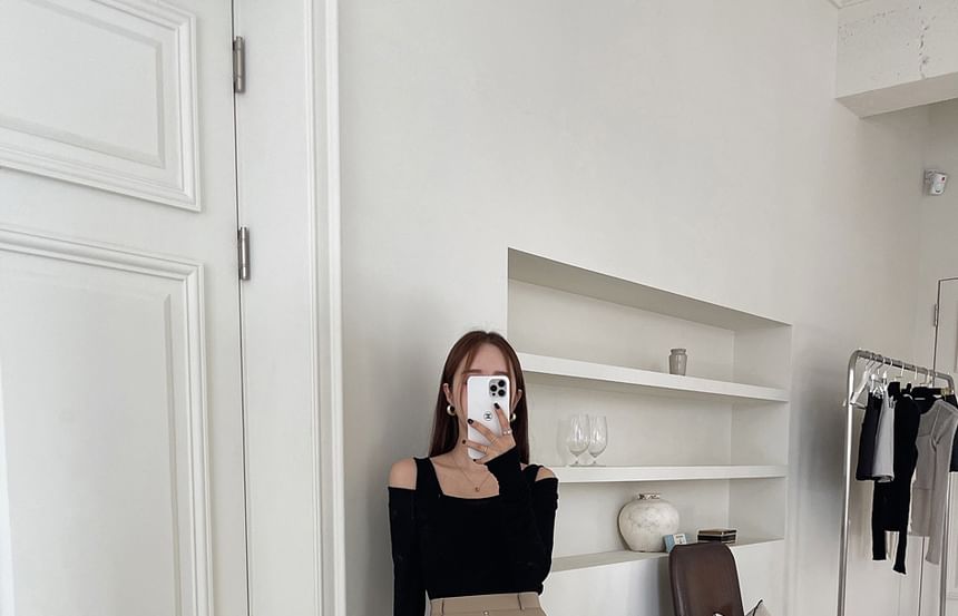 Solid Zip-Up Midi A-Line Skirt with High Waistband