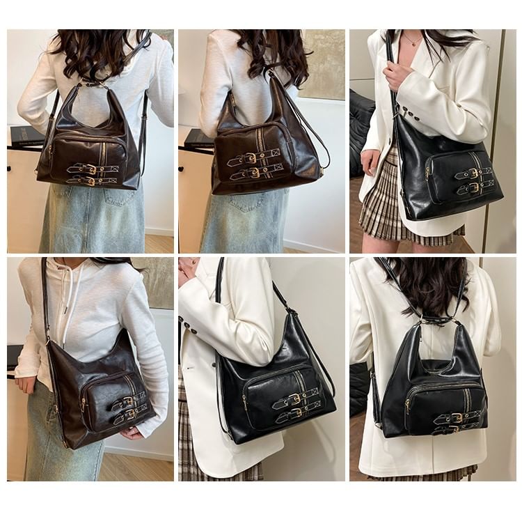 Buckled Multiway Faux Leather Shoulder Bag
