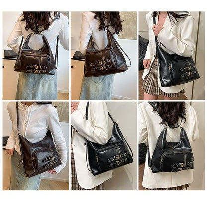 Buckled Multiway Faux Leather Shoulder Bag