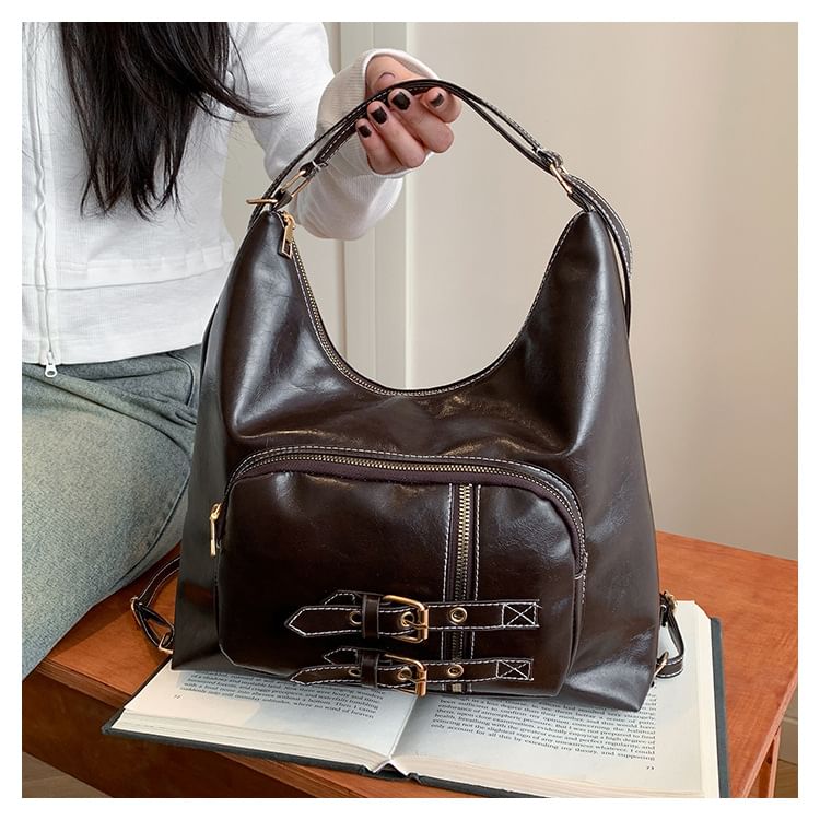 Buckled Multiway Faux Leather Shoulder Bag