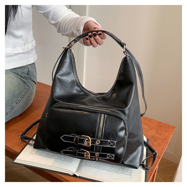 Buckled Multiway Faux Leather Shoulder Bag