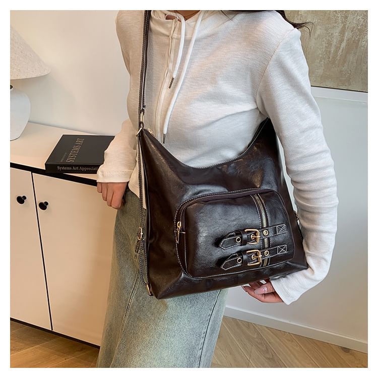 Buckled Multiway Faux Leather Shoulder Bag