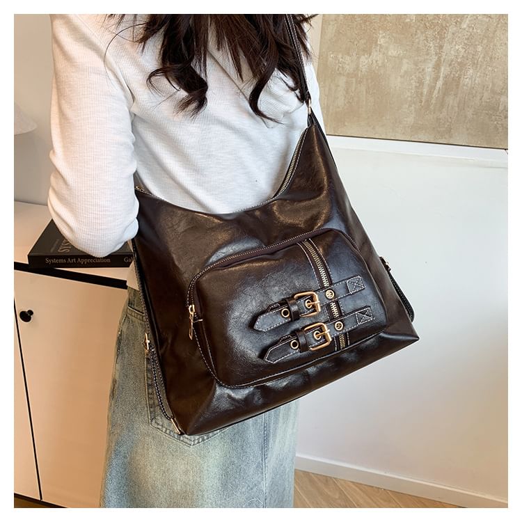 Buckled Multiway Faux Leather Shoulder Bag