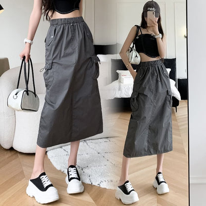 Solid Midi A-Line Skirt - High Waist Versatile