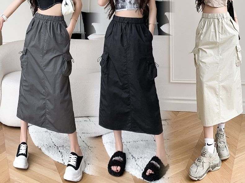 Solid Midi A-Line Skirt - High Waist Versatile