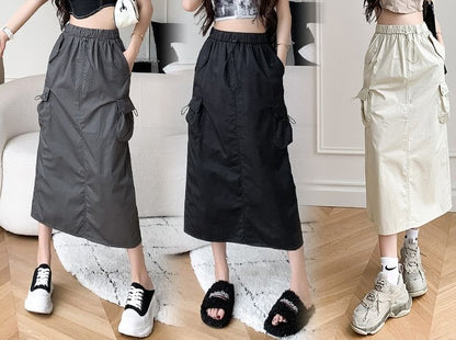 Solid Midi A-Line Skirt - High Waist Versatile