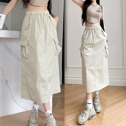 Solid Midi A-Line Skirt - High Waist Versatile